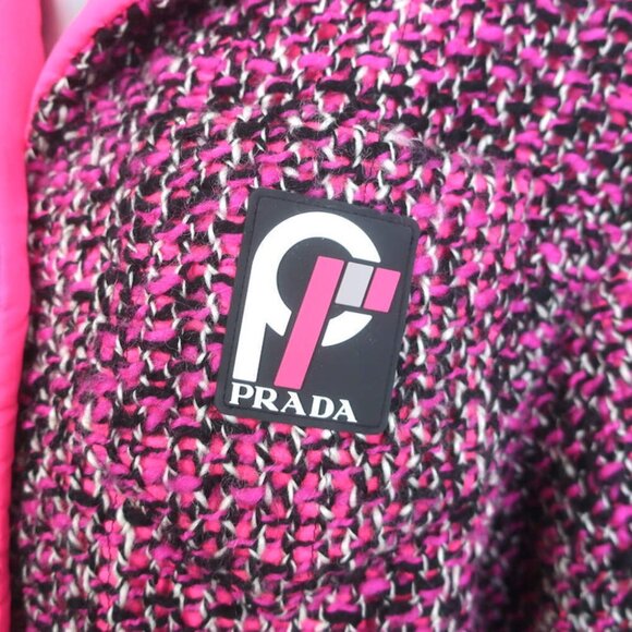 Prada Short Sleeve Tweed Puffer Jacket Pink Wool-Blend Size 38 - Picture 4 of 11